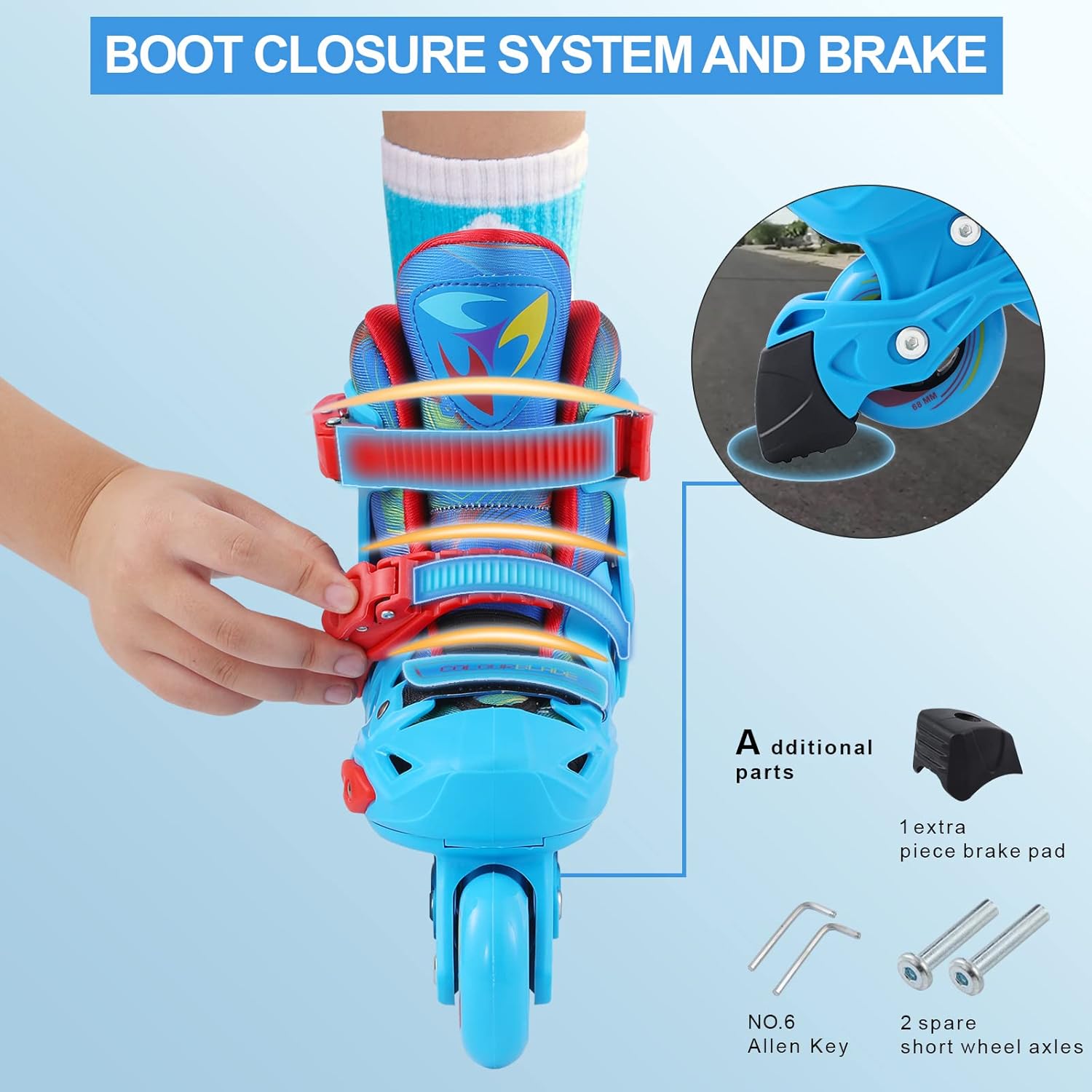 Set Role reglabile cu rulmenti ABEC 9, 31-34 cm, Albastru - imagine 6
