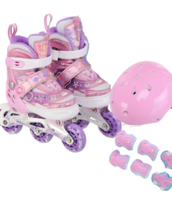 Set Role reglabile si echipament protectie, 27-30 cm, Roz
