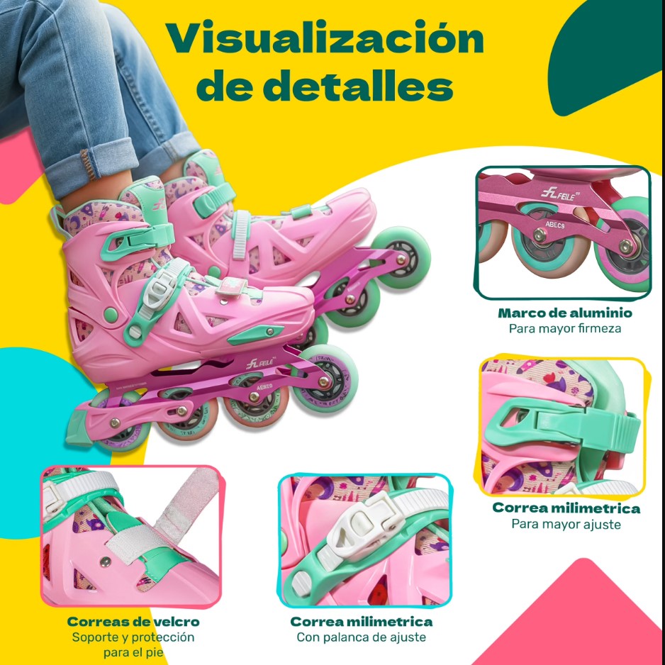 Set Role reglabile cu rulmenti ABEC 9, 31-34 cm, Roz - imagine 5