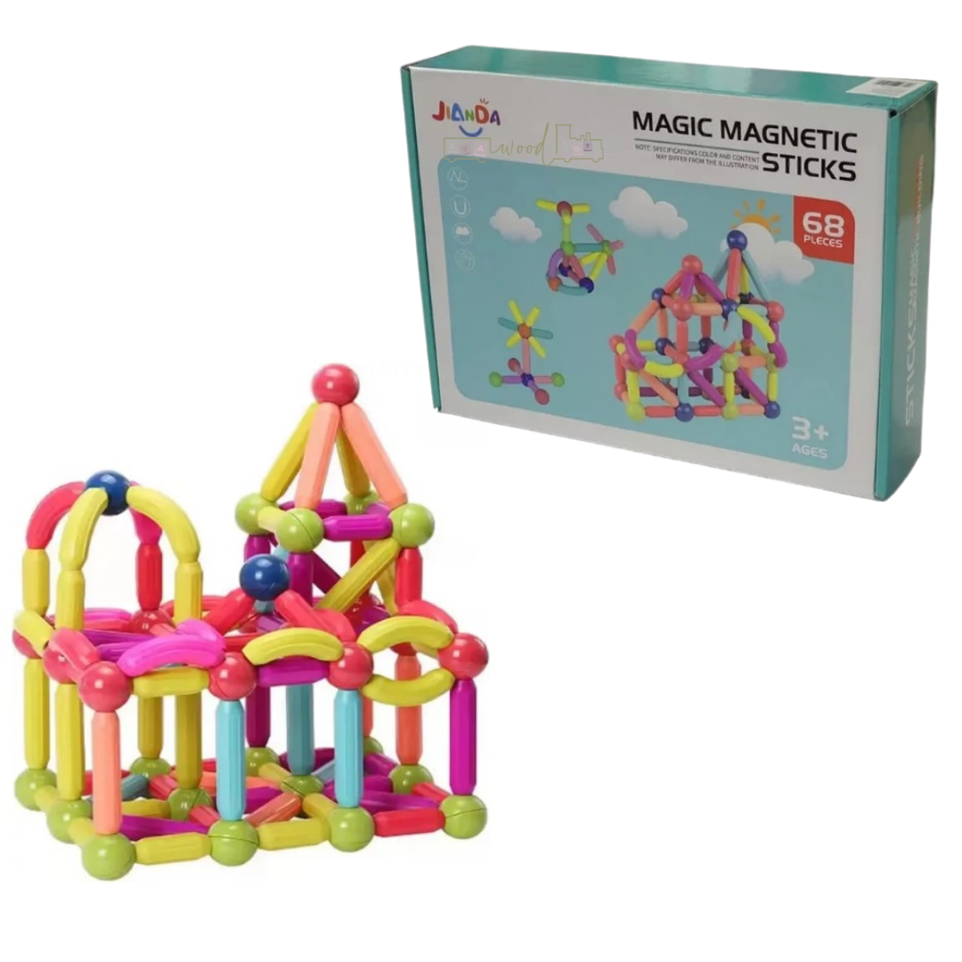 Set de constructie 3D, magnetic, 68 piese, 3 ani