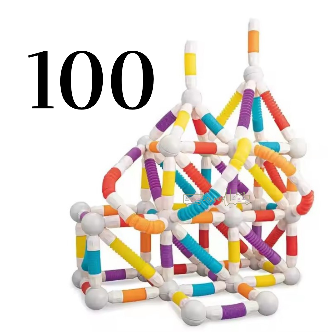 Set de constructie 3D, magnetic, flexibil, 100 piese, 3 ani+