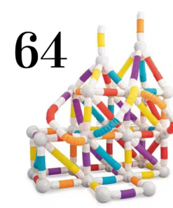 Set de constructie 3D, magnetic, flexibil, 64 piese, 3 ani+