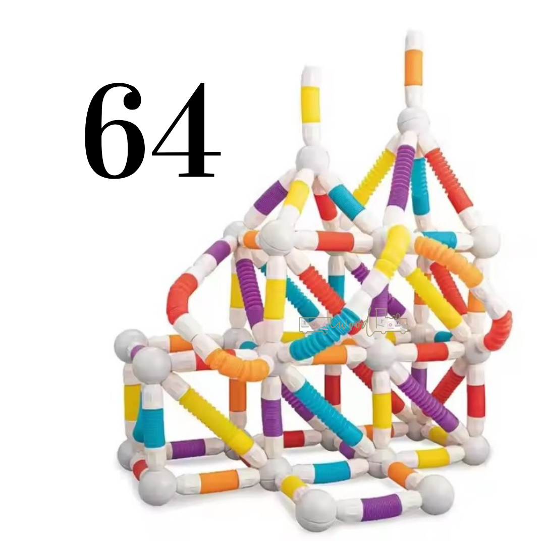 Set de constructie 3D, magnetic, flexibil, 64 piese, 3 ani+