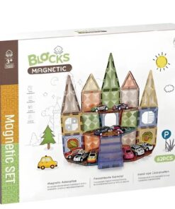Set de constructie magnetic 3D cu 62 de piese, Magnetic Tiles, 3 ani