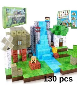 Set de constructie 3D, magnetic cu 130 de piese, STEM, Minecraft, 3 ani+