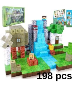 Set de constructie 3D,  magnetic cu 198 de piese, STEM, Minecraft, 3 ani+