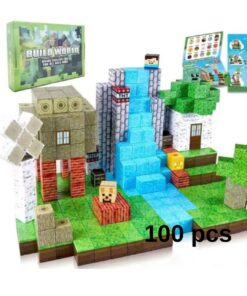 Set de constructie 3D, magnetic cu 100 de piese, STEM, Minecraft, 3 ani+
