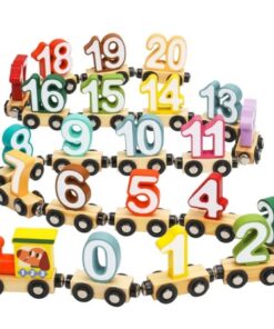 Trenulet din lemn cu piese magnetice, Cifre 0-20, 27 piese, jucărie educativa Montessori, 3 ani+
