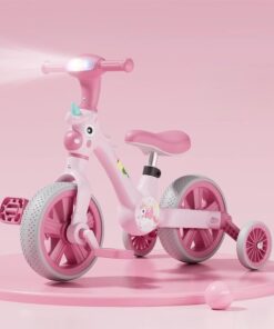 Tricicletă 2 in 1, transformabila,cu roti ajutatoare si pedale detasabile, 3 ani+, Unicorn Roz