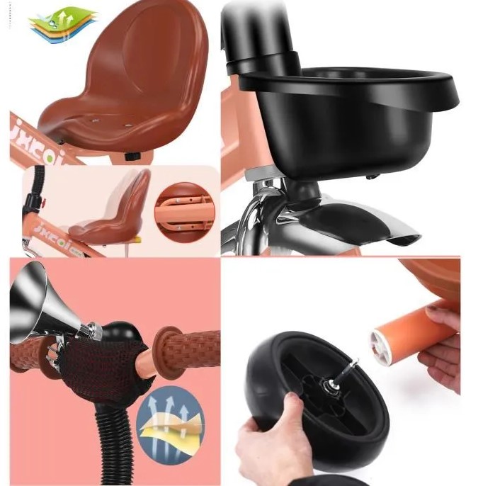 Tricicletă pentru copii cu 3 roți, cu claxon și coșuri de depozitare, 2 ani+ - imagine 5