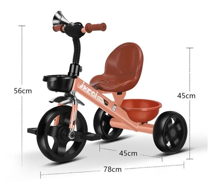 Tricicletă pentru copii cu 3 roți, cu claxon și coșuri de depozitare, 2 ani+ - imagine 3