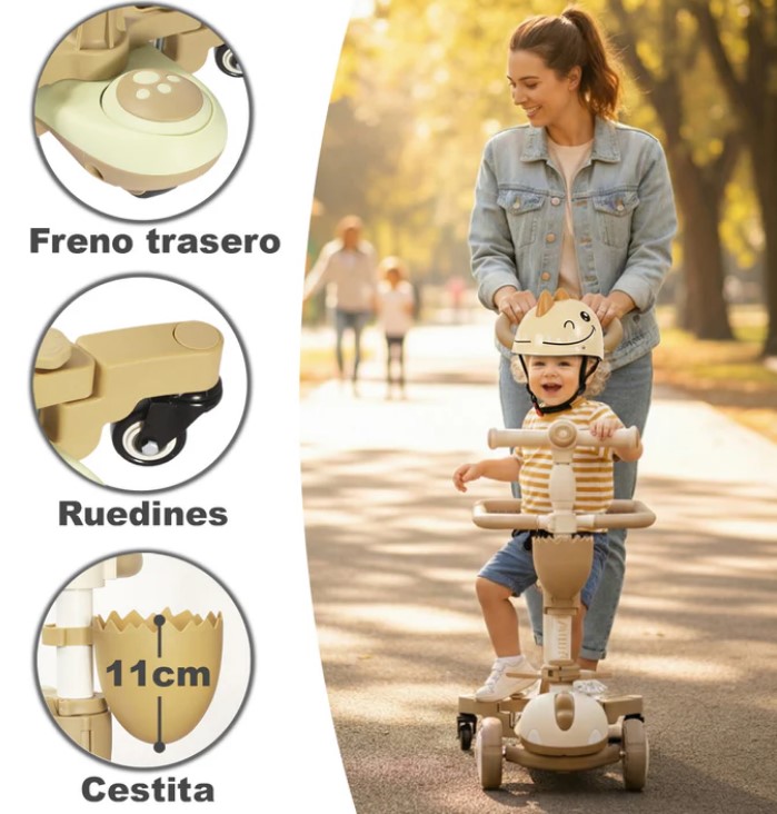 Trotineta 6 IN 1 cu sunete si lumini, 1-6 ani, Maro - imagine 18