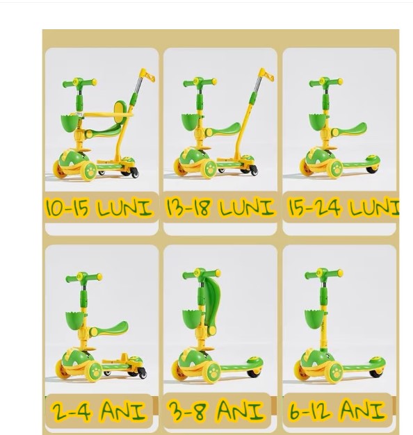 Trotineta 6 IN 1 cu sunete si lumini, 1-6 ani, Maro - imagine 9