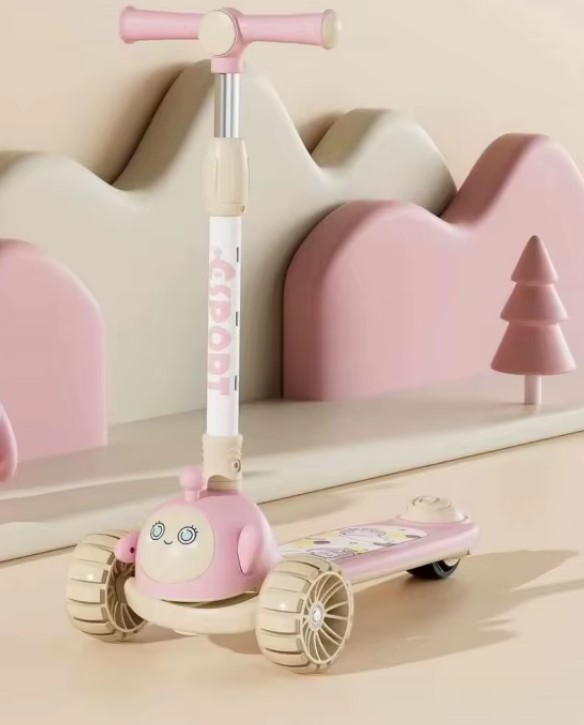 Trotinetă pentru copii cu 3 roți, ajustabilă, pliabila cu lumini LED, 3 ani, ROZ - imagine 3