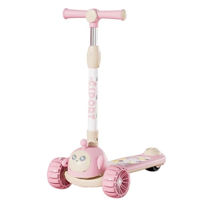 Trotinetă pentru copii cu 3 roți, ajustabilă, pliabila cu lumini LED, 3 ani, ROZ
