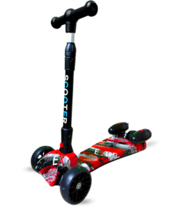 Alternative view of Trotinetă pentru copii cu 3 roți, ajustabilă, pliabila cu lumini LED, sunete si abur, efect de fum, Rosu