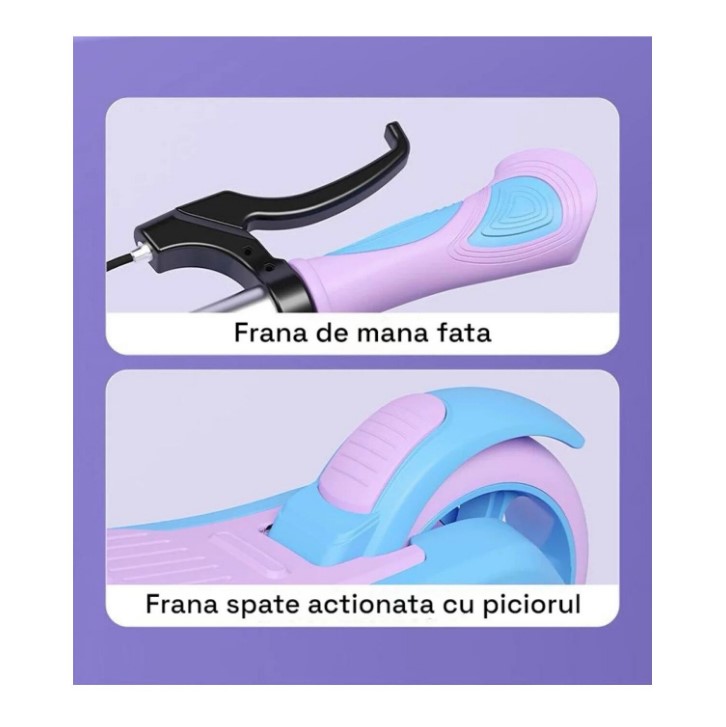 Trotineta pliabila cu 2 roti, sunete, lumini si frana pe ghion, Roz, 4-12 ANI - imagine 8