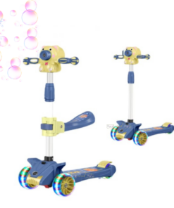 Trotineta pliabila cu scaunel si 3 roti, sunete, lumini si baloane de sapun, Albastru, 2-10 ANI