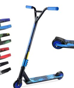 Trotineta sport, pentru cascadorii, aluminiu, cu ghidon in T si frana spate, 85 cm, Albastru