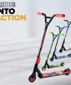 Alternative view of Trotineta sport, pentru cascadorii, aluminiu, cu ghidon in T si frana spate, 85 cm, Albastru